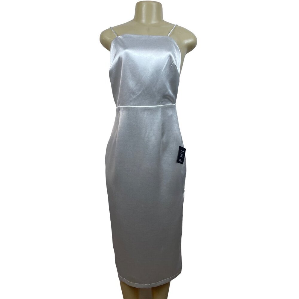 Lulus White Satin Midi Dress With Spaghetti Straps & Open Back Design Sz M - New